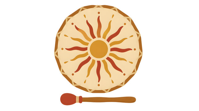 Hand drum painted sunburst design vector illustration flat graphic resource music instrument stick