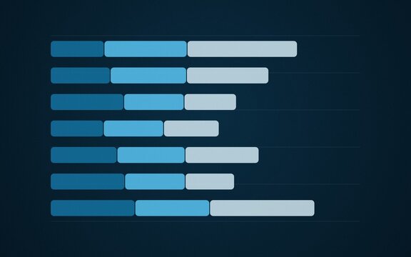 Minimalist blue horizontal bar chart design with segmented progress indicators for corporate planning.