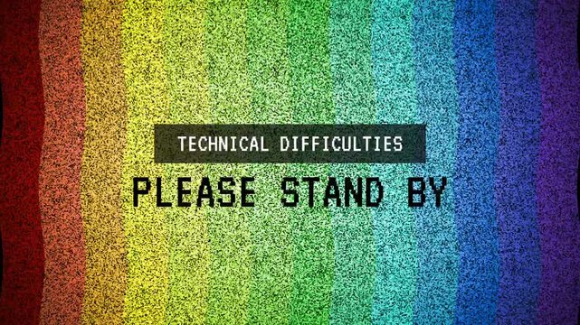 Technical difficulties classic screen suitable, Technical difficulties please stand by on tv screen. Technical difficulties warning screen. 4K Video.
