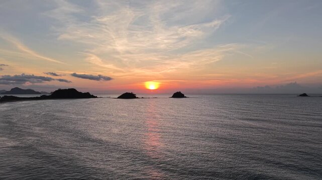 El Nido, Nacpan, Sunset in motion 3, Philippines. Aerial View. Video