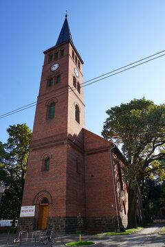 Vertical image of St. Laurentius Church, a landmark historic parish church in K&ouml;penick, Berlin, Germany