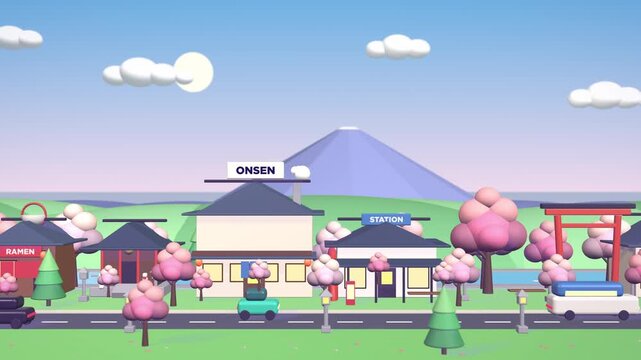 Cherry Blossom Japanese Village Side Scrolling Loop
