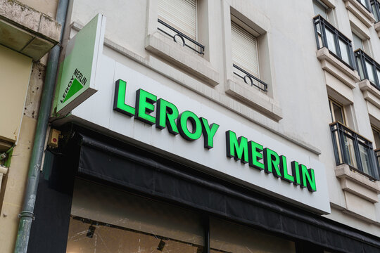 Paris, France - November 14 2025: Leroy Merlin storefront with prominent green signage on a Parisian building facade