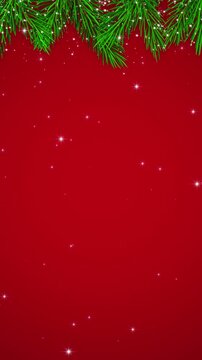 Red Christmas Tree Branch Frame with Sparkling Stars Glitters Animation, Pine Border Holiday New Year Videos Vertical Social Media Motion background