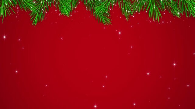 Red Christmas Tree Branch Frame with Sparkling Stars Glitters Animation, Pine Border Holiday New Year Videos Social Media Motion background