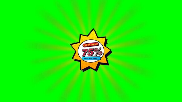 Energetic retro comic book explosion burst badge animation with halftone dot pattern, cartoon action speed-lines, bold 3D extruded block shadows, and punchy pop-art squash-and-stretch dynamics for hig