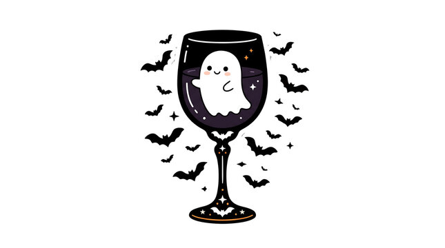 Wine glass filled with a ghost and bats vector illustration