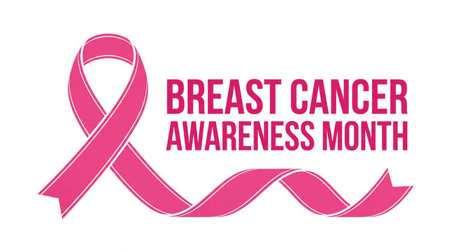 Breast cancer awareness month text with a pink ribbon symbol isolated on white background