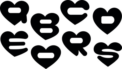 Alphabet Heart Silhouette Set Featuring Letters A B C D E R S Isolated on White Background © Sourav