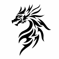 Fototapeta premium Black tribal dragon head silhouette illustration isolated on white background