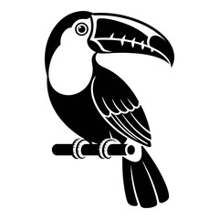 Fototapeta premium Toucan perched on branch black and white graphic silhouette