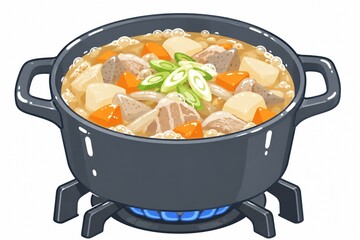 Slats personalizados para cozinha com sua foto ガスコンロで煮込まれる具だくさん豚汁の鍋料理イラスト