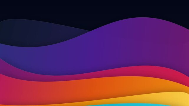 High quality 4K seamless looping abstract background animation. Features ultra-smooth, organic vector waves overlapping with vibrant, rich color gradients flowing naturally like liquid. Inspired by mo