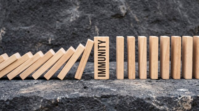 Immunity blocks domino effect preventing collapse on textured background.