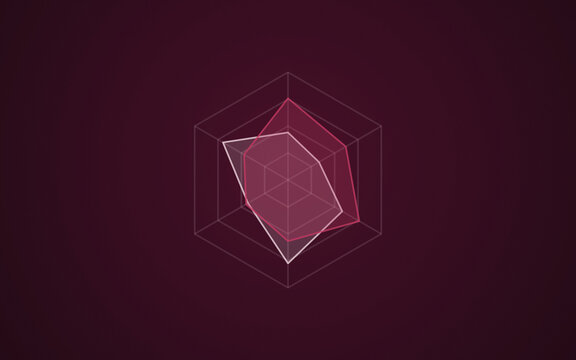 Radar chart geometric web design with intersecting pink lines for complex data comparison analysis.