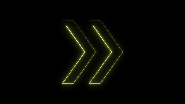Glowing neon light animated traffic directional arrows sign. Right arrow for road direction traffic signal, on alpha transparent background