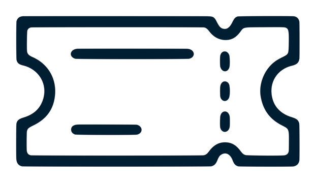 A simple flat line icon representing an admission ticket for events movies or travel isolated on a white background for digital design and web use