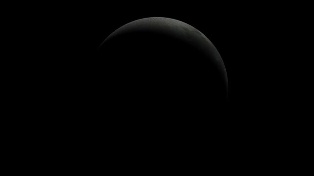 Detailed 3D rendering of the moon rotating in deep space, showcasing realistic craters, lunar maria, and orbital phases against a black cosmic background