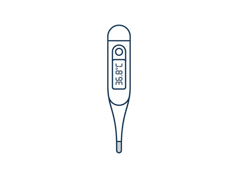 Digital thermometer shows 36.8&deg;C on a minimalist display. Clean line art highlights medical precision and simplicity. Ideal for health, wellness, or medical education visuals