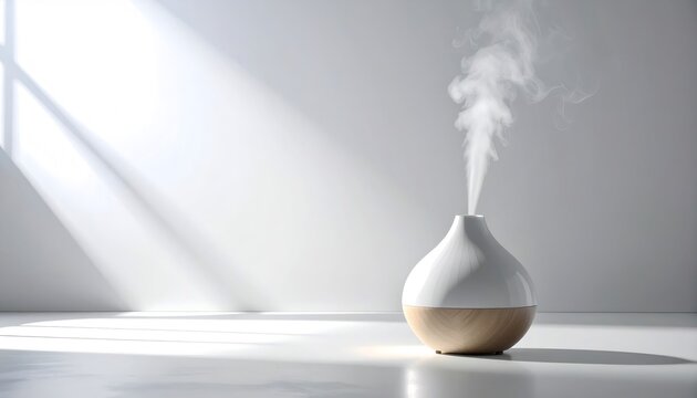 Diffuser creating aroma mist for calm home wellness