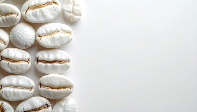 White coffee beans border on clean white background