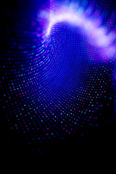 3D vertical particle surge with luminous blue grid and magenta energy glow