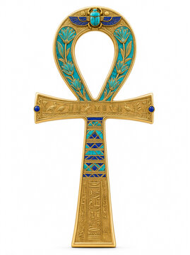 ankh with turquoise and lapis lazuli inlays