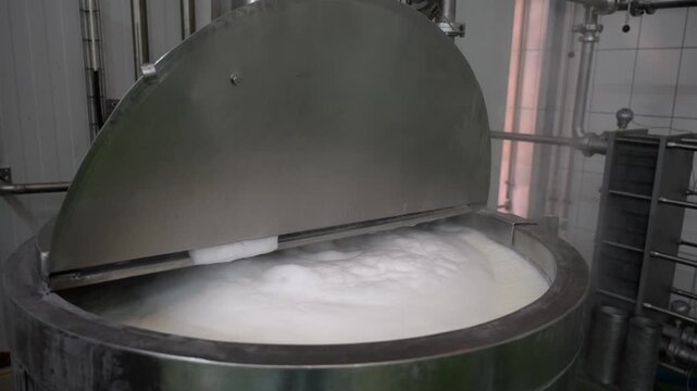 Milk Processing in Industrial Tank at Dairy Factory