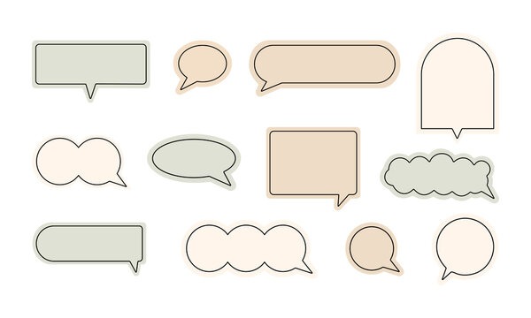 Set of varied speech bubble shapes in soft pastel colors, perfect for communication, design elements, and text boxes.