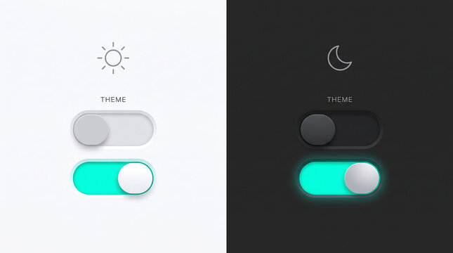 UI toggle switches for light and dark mode theme selection in a minimalist software interface design