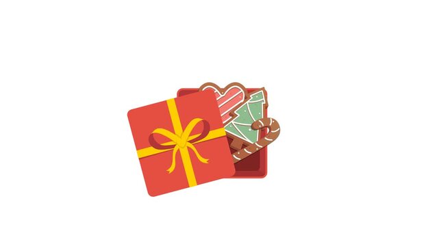 Christmas gift box animation with gingerbread for element design