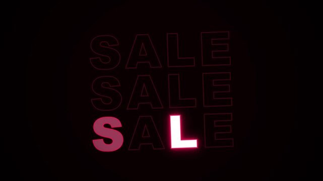 High-impact retail promotional video asset featuring a 3-tier neon 'SALE' sign. Includes organic mathematical light sweeps and a realistic faulty flickering neon tube effect. Solid dark background for