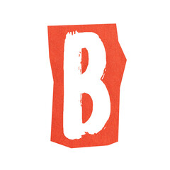 Letter b in white paint on torn red paper, a textured cutout with rough edges. Transparent background © Emre Akkoyun