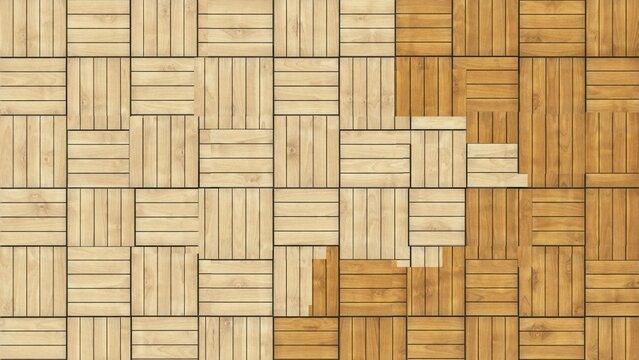 Top view of wooden deck tiles pattern, light and dark brown wood flooring texture background