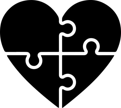 Heart puzzle with 4 pieces or solving love flat vector icon for apps and websites.