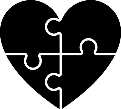 Heart puzzle with 4 pieces or solving love flat vector icon for apps and websites.