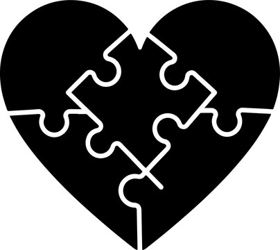 Heart puzzle with 4 pieces or solving love flat vector icon for apps and websites.