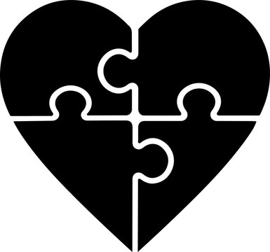 Heart puzzle with 4 pieces or solving love flat vector icon for apps and websites.