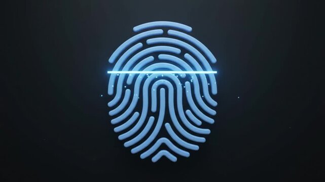 Glowing digital fingerprint scanning vertically on dark background