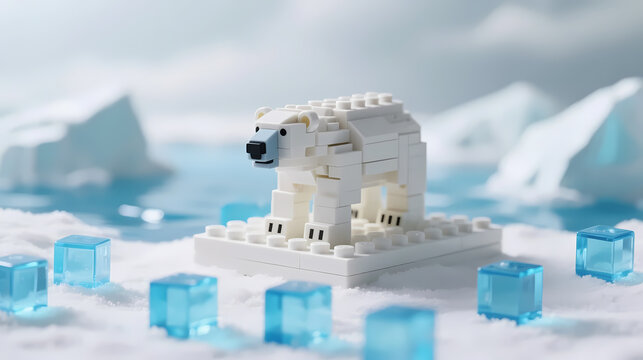White lego polar bear on blue ice