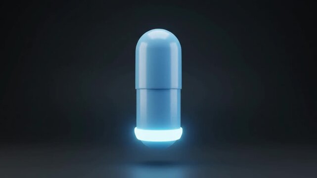 Futuristic blue capsule floating against a dark background