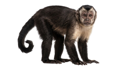 Capuchin monkey standing on a white background, isolated on transparent background © PNG Studio 99