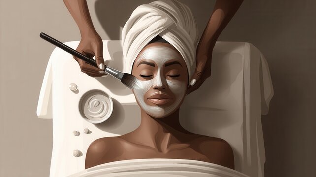 Woman relaxing during a professional facial mask application enjoying a and skincare treatment beauty