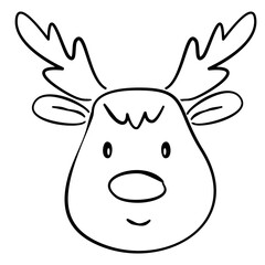 Christmas reindeer line art hand drawn clipart featuring a cute reindeer character in simple black and white outline style for coloring pages, crafts and holiday projects. © Arunrat