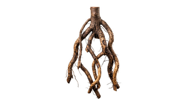 Intricate tree root system against a dark isolated on transparent background