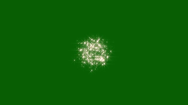 Shining gold glitter sparkle star burst animation, looping animation twinkling stars shining, cinematic glitter explosion effect, glowing pixie dust burst on green screen background.4k video