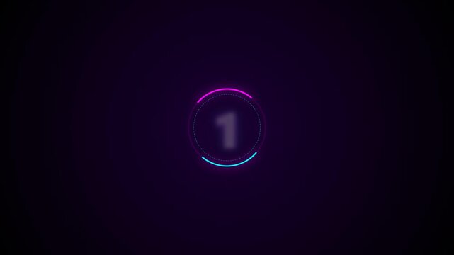 Futuristic digital neon countdown timer with hud ring elements