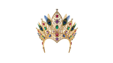 Ornate golden tiara with colorful gemstones and isolated on transparent background © PNG Studio 99