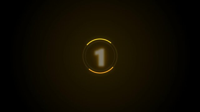 Glowing yellow digital countdown timer from five to one