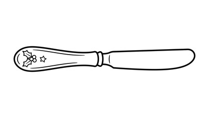 Obraz premium Christmas Knife: A stylized illustration of a butter knife, its handle adorned with festive Christmas holly and stars, perfect for holiday baking or serving.